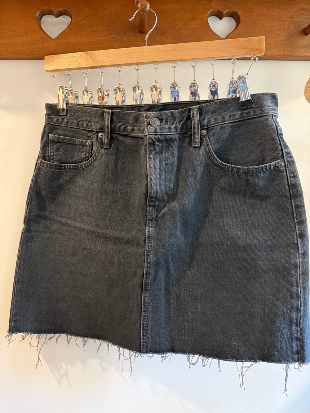 Levi’s Black Frayed Hem Denim Mini Skirt